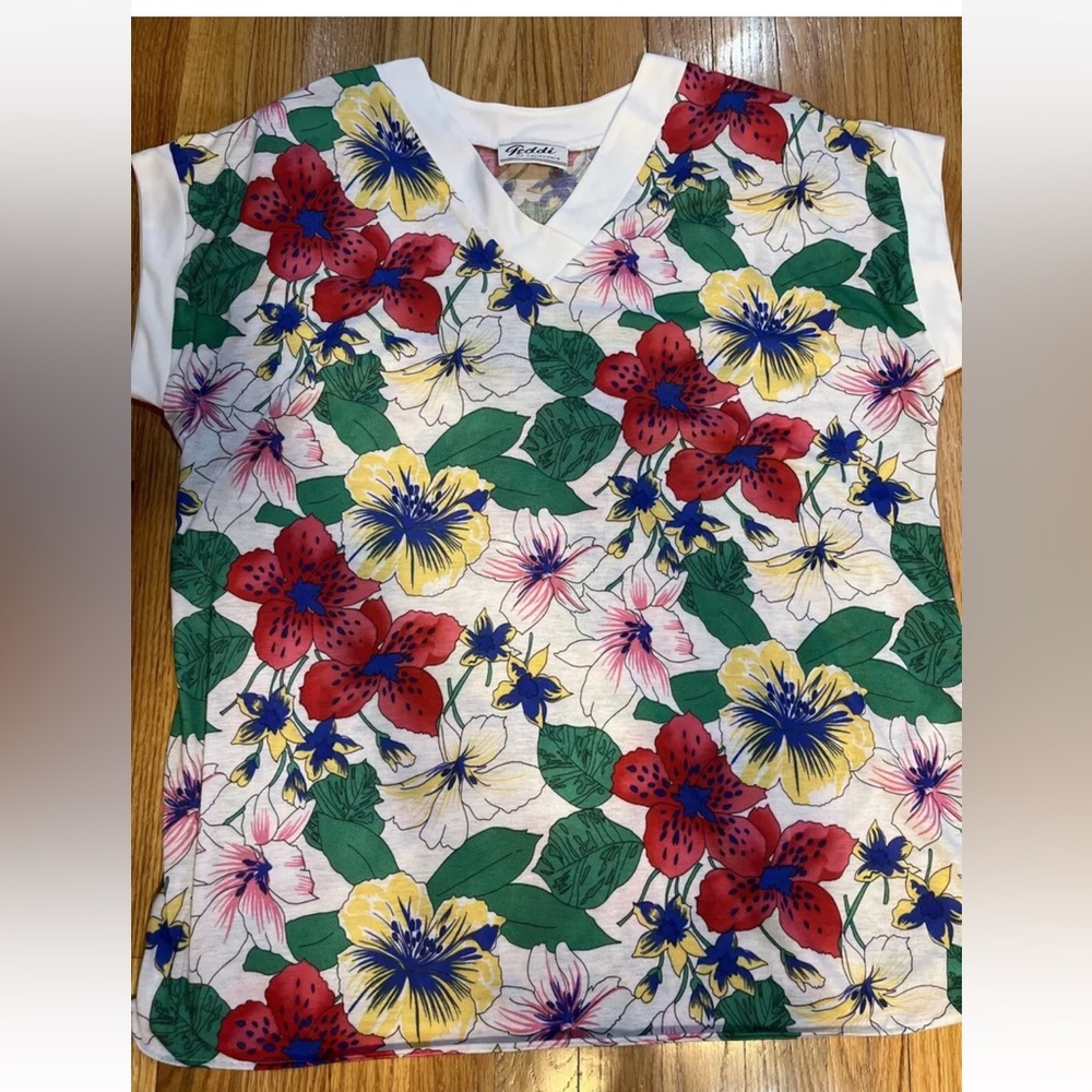 Vintage Teddi Of California Floral Hawaii Style Top Size L-XL See Measurements